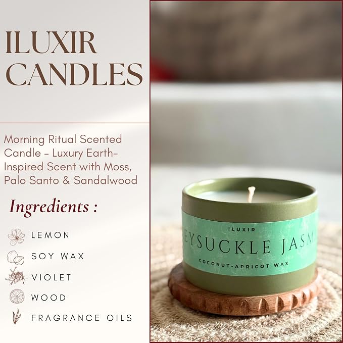 Honeysuckle Jasmine, 5 Oz Floral Scented Candle with Premium Coconut Apricot Wax with Lemon,Violet & Wood Notes,Aromatherapy Candle for Living Room, Self-Care & Relaxation, Perfect Luxury Gift
