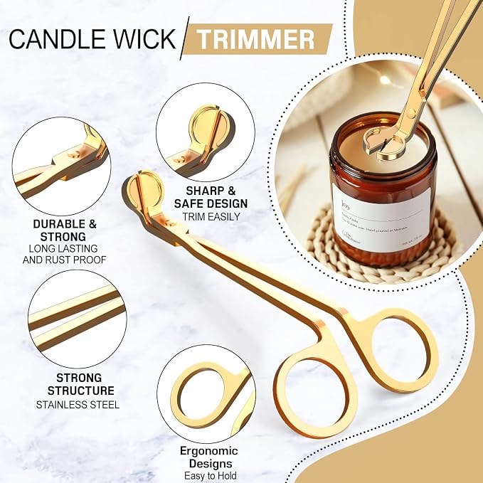5 in 1 Candle Accessory Set,Candle Wick Trimmer Cutter,Candle Wick Dipper,Candle Wick Snuffer,Rechargeable Candle Lighter,Tweezers,Stainless Steel Candle Care Kit Home Gift for Aromatherapy