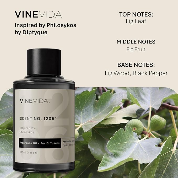 VINEVIDA [4 Fl Oz] Scent NO. 1206 Fragrance Oil for Cold Air Diffusers, Aromatic Notes of Fig Fruit Wood Black Pepper, Essential Oils for Diffuser Oil Refill & Air Freshener Room Spray