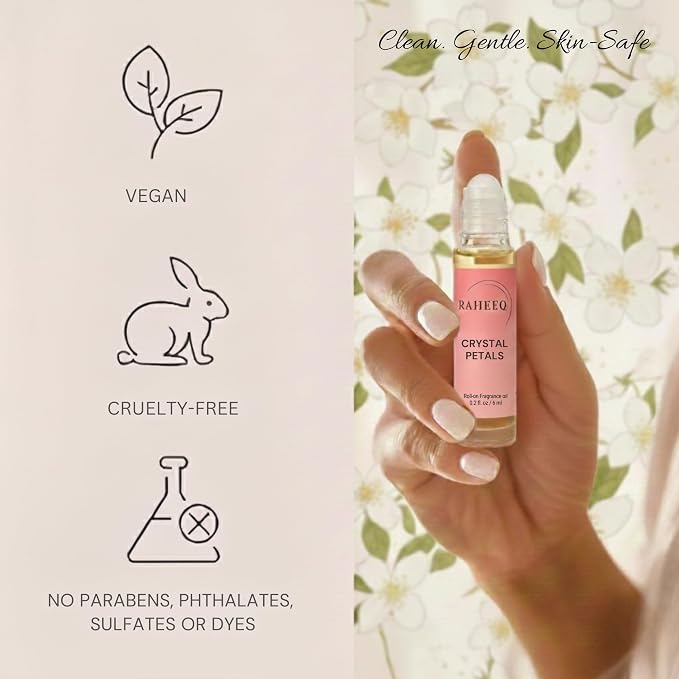 Crystal Petals Perfume Oil Roll-On – Long Lasting Jasmine & Rose Fresh Floral Attar, Concentrated Alcohol Free Luxury Arabian Blend, Premium Unisex Fragrance, 6 ml (0.2 fl oz)
