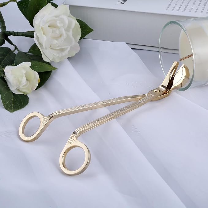 Candle Wick Trimmer,Stainless Steel Wick Clipper with Built-in Debris Tray Gold Scissor Cutter for Cleaner Burn Prevents Soot Easy Candle Care Accessory