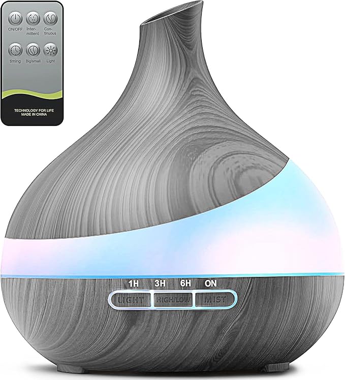 Essential Oil Diffuser for Women, 500ml Aromatherapy Diffuser:14-Color LED, Dual Mist 30/60ml/h, Remote Control, Auto Shut-Off, Hotel Spa Bedroom (Spcae Gray)