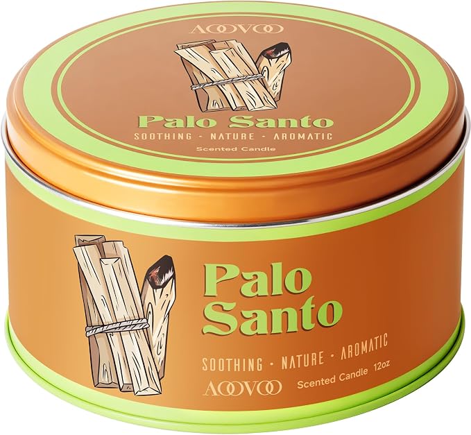 AOOVOO Palo Santo Candle for Meditation & Cleansing - 3 Wick 12oz Scented Candle with White Crystals & Palo Santo Inside, Non-Toxic Soy Candle for Spiritual Healing, Aromatherapy Gift for Women & Men