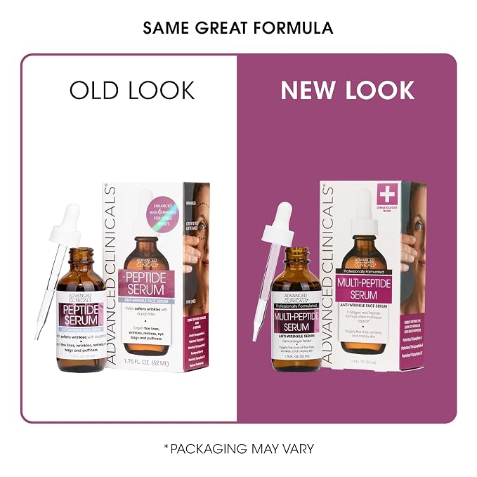 Advanced Clinicals Multi Peptides Serum For Face | Visible Anti Aging Hydrating Collagen Peptide Facial Serum With Vitamin E Helps Improve Look Of Wrinkles, Puffiness, & Uneven Skin Tone, 2-Pack