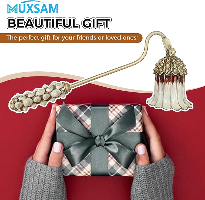 MUXSAM Vintage Candle Snuffer, Candle Extinguisher with Long Handle, Metal Wick Flame Snuffer for Putting Out Candle Flame Safely, Floral Candle Snuffers Accessory for Candle Lovers, White