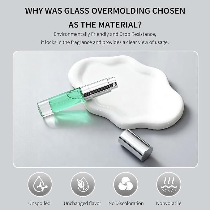 MUB Perfume Travel Refillable Atomizer Bottle 5ml Glass Overmolding Unique Top-Filling Leak-Proof Spray Bottle Atomizer Sprayer for Perfume Cologne Mini Travel Size Empty Pocket Portable - green