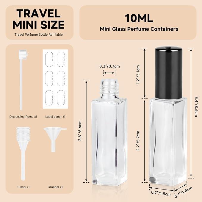 Perfume Travel Refillable Atomizer, 3 Pack 10ml Leak Proof Refillable Perfume Bottle for Air Travel, Purse and Business Trips, Glass Atomizer Sprayer for Cologne with Funnel & Pipette