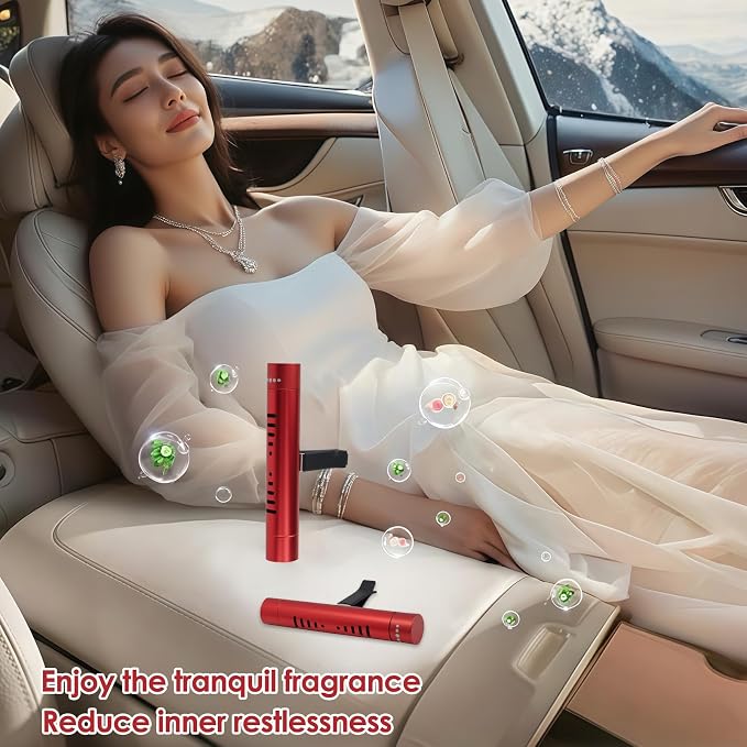 2 Pack Car Essential Oil Diffuser Vent Clip, Aluminum Essential Oil Car Diffuser Vent Clip Kit with 12 Pcs Odorless Sticks, Vent Clip for Cars, Office, Kitchen (Red, 2 Pcs)