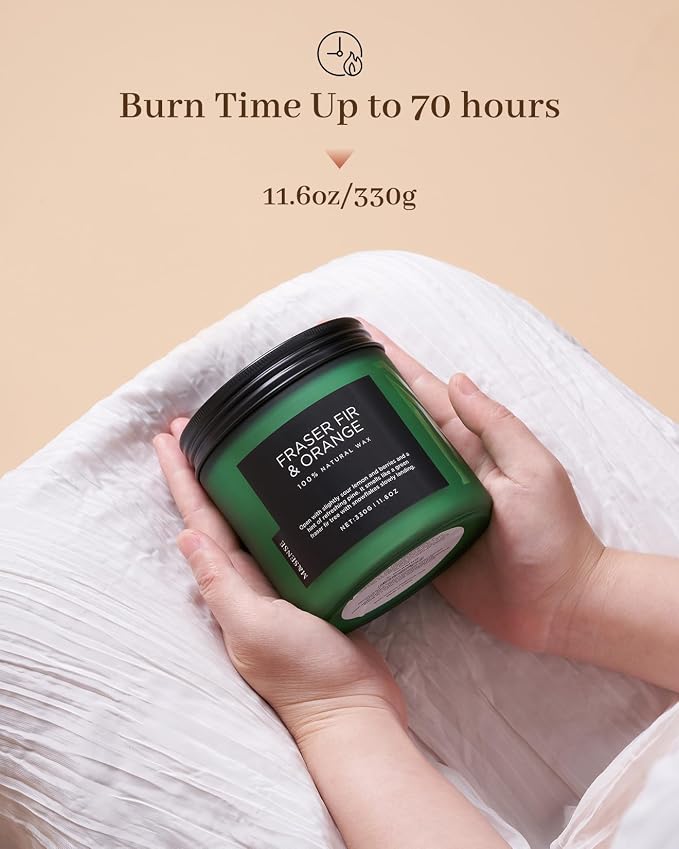 M&SENSE Fraser Fir Pine Scented Candle, Natural Soy Wax Non Toxic Candles 70 Hours 2 Cotton Wick 11.6oz Cozy Home Fragrance Aromatherapy Candle for Birthday Holiday Gifts for Mom Women