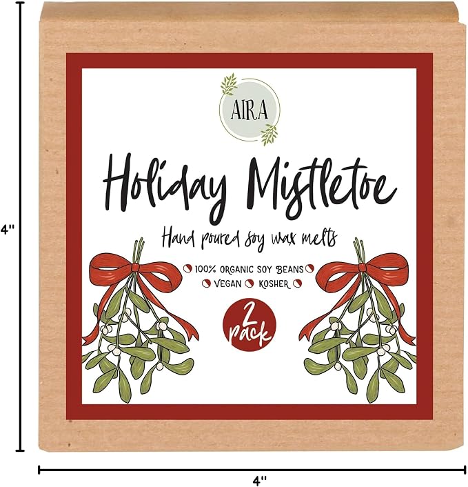 Aira Christmas Wax Melt - Organic, Vegan, Kosher, Scented Soy Wax Cubes w/Essential Oils - No Chemical 100% Soy Wax Melts for Electric/Tealight Melters - Hand-Poured Soy Tarts - Mistletoe - 2 Pack