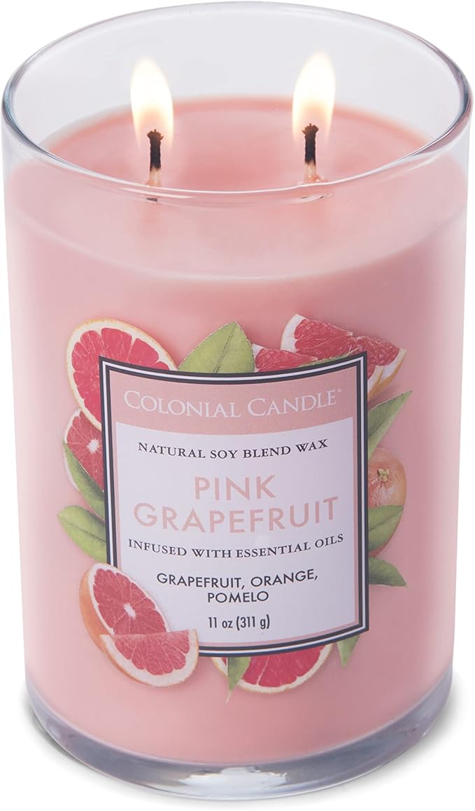 Colonial Candle Pink Grapefruit Scented Jar Candle, Classic Cylinders Collection, 2 Wick, Red, 11 oz - Up to 80 Hours Burn