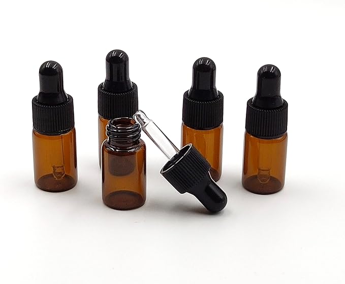 15Pcs 3ml Empty Tiny Amber Glass Mini Dropper Bottles for Essential Oils, Fragrances, and Other Liquids, with Dropper and Black Caps Travel Sample Vials
