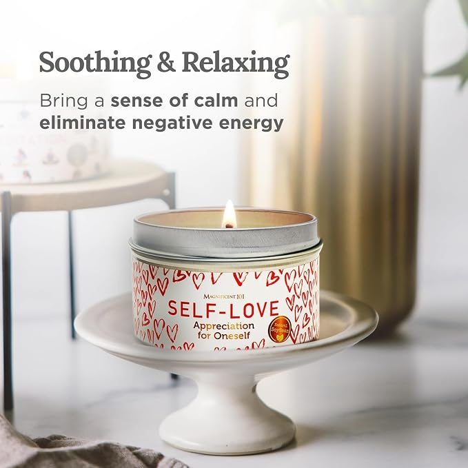 Magnificent 101 Long Lasting Self-Love Aromatherapy Tin Candle | 6 Oz - 35 Hour Burn | All Natural Soy Wax with Sage Rose Lavender Scented for Appreciation for Oneself, Purification, Manifestation