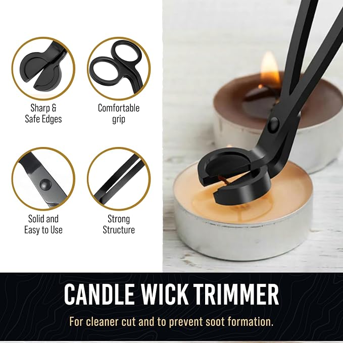 Craft911 Candle Snuffer and Wick Trimmer with Dipper 3 in 1 Candle Care Kit for Candle Lover (Black)