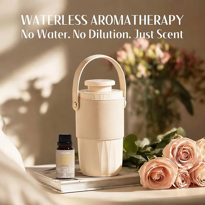 SALKING Waterless Diffuser Starter Kit with 30mL Hotel Fragrance Oil, Scent Diffuser Battery Operated Nebulizer with Timer & Adjustable Mist Mode, Car Diffsuer, Mini Scent Air Machine for Home, Office