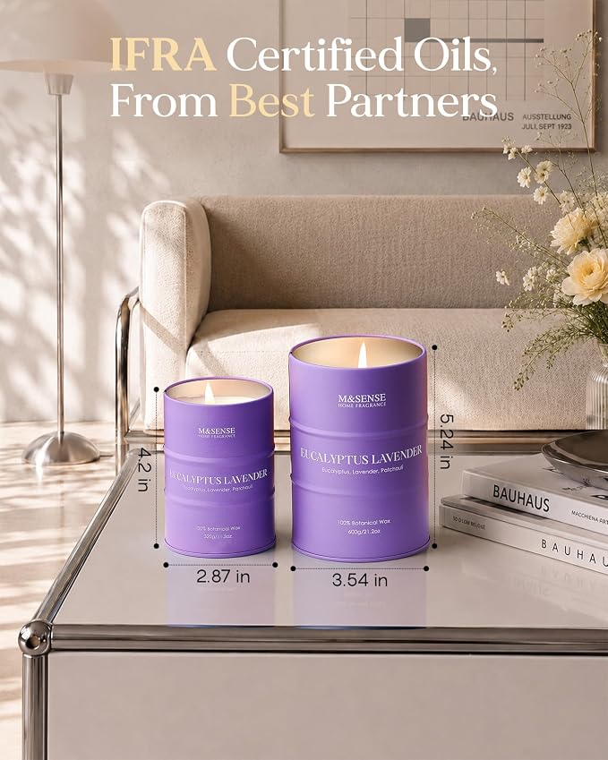 M&SENSE Eucalyptus Lavender Scented Candles Natural Non Toxic, Aromatherapy Candle for Stress Relief Meditation Relaxing, Housewarming Gifts for Women Men, 11.3oz 70 Hour Long Burning