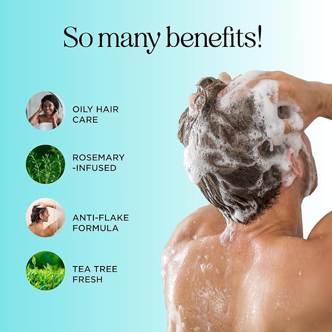 Rosemary Tea Tree Mint Shampoo - Clarifying Shampoo for Build Up and Flakes with Deep Cleansing Peppermint Oil and Tea Tree Essential Oil for Dry Scalp Treatment - Paraben & Sulfate Free (16oz)