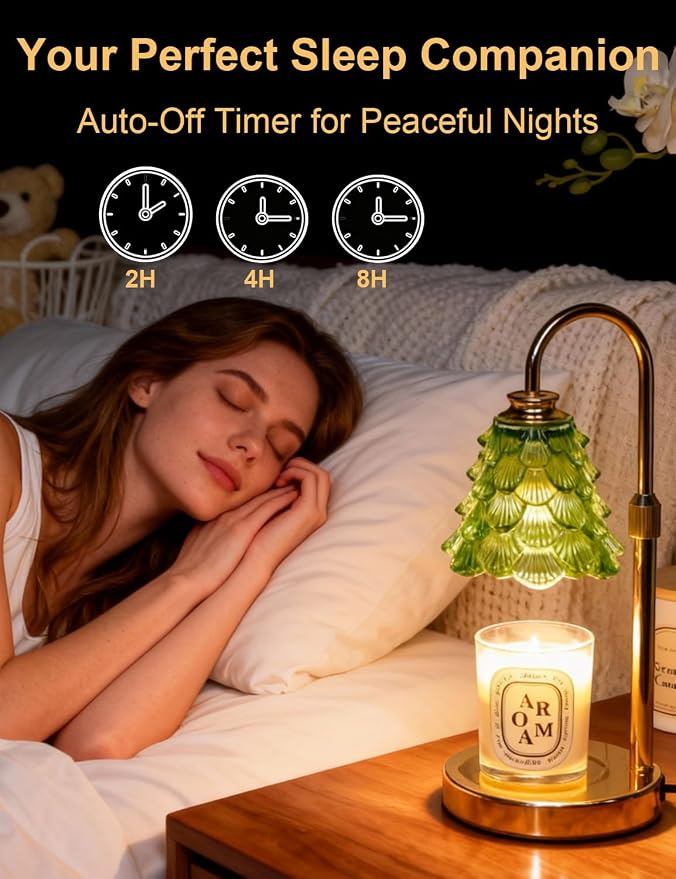 Candle Warmer Lamp, Flower Glass Candle Lamp with Timer, Birthday Gifts for Mom Women, Dimmable Height Adjustable Home Gifts, Home Decor for Home Bedroom Office Fragrance (Light Green)