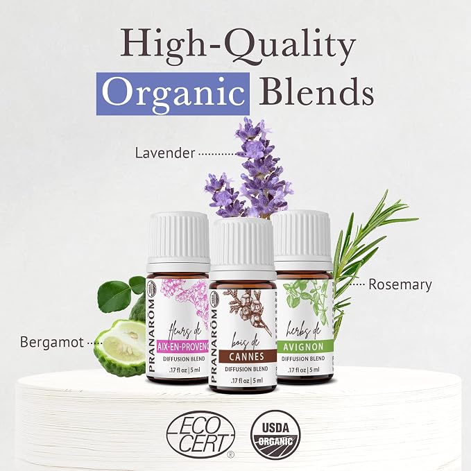 Pranarom - South of France Diffusion Essential Oil Kit (3 - Pack of 5ml) Aix-en-Provence, Cannes, and Avignon - 100% Pure Essential Oil | USDA and ECOCERT Certified Organic