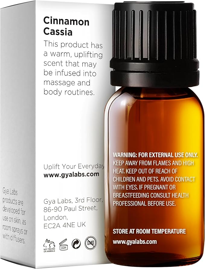100% Pure Cinnamon Cassia Essential Oil - 0.34 Fl Oz - Cinnamon Cassia Oil for Hair, Skin, Diffuser, Aromatherapy & DIY Candle Making Scent
