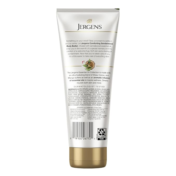 Jergens Sandalwood Body Butter Lotion, Moisturizer Infused with Sandalwood Essential Oil, For All Skin Types, 7 Oz