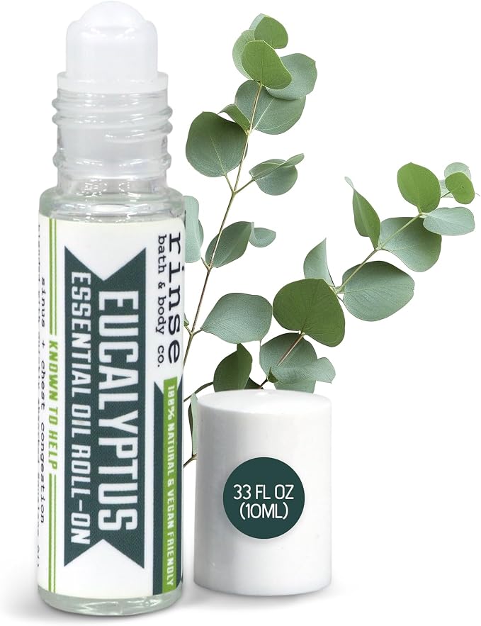 Rinse Bath & Body Eucalyptus Essential Oil Roll-On – Pure Eucalyptus Aromatherapy for Clearing & Refreshing Support | Squalane Oil Blend | Natural | Non-GMO | Travel Size | .35 oz