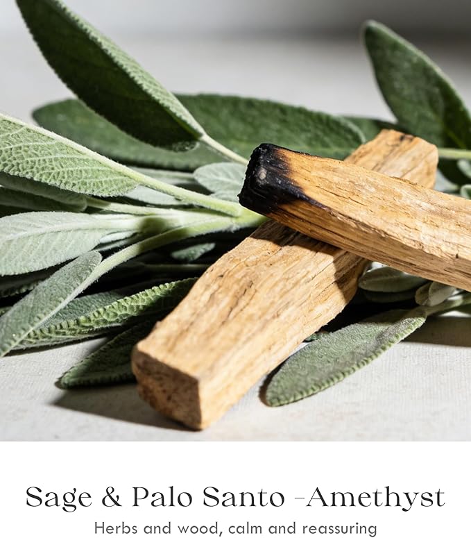 AOOVOO 2 Pack Sage & Palo Santo Candles – Cleansing Candle with Crystals, Sage Leaves & Palo Santo Wood, 13oz 100 Hours Long Lasting, Non Toxic Candle for Spiritual Energy Cleansing Meditation Yoga