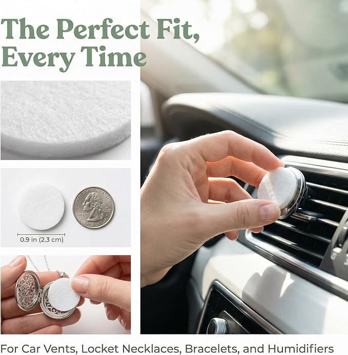 GLEAVI 100 Pack Essential Oil Diffuser Pads, 0.9 Inch Unscented Aroma Replacement Pads, Highly Absorbent Scent Refill Inserts for Car Vent Clip, Humidifier and Locket Necklace