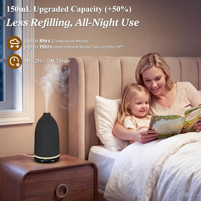URPOWER 150ML Essential Oil Diffuser Ultrasonic Cool Mist Humidifier with 7 LED Lights, Timer & Auto-Off Quiet Aromatherapy Scent Diffuser for Home Bedroom Office Relaxation