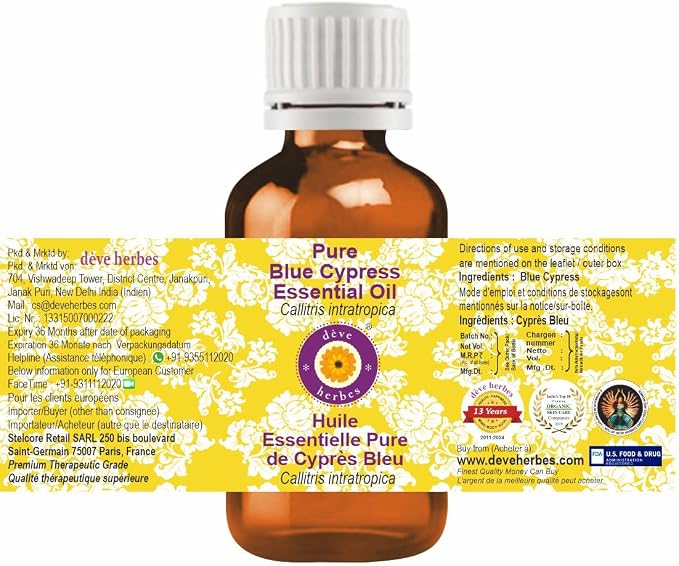 dève herbes Pure Blue Cypress Essential Oil (Callitris intratropica) Natural Therapeutic Grade Steam Distilled 100ml (3.38 oz)