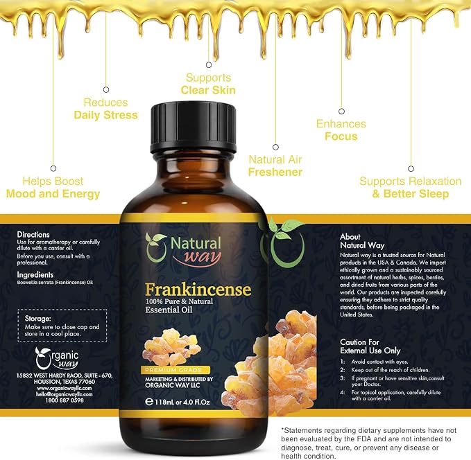 Frankincense Essential Oil | Pure Aromatherapy Oil for Diffusers, Hair Growth, Skin, Scalp Care, Massage | Refreshing Hair Oil for Women & Men | Natural Essential Oil for Diffuser | 4 Fl Oz (120 mL)