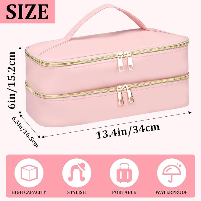 Travel Carrying Case for Shark Flex Style, Double Layer Storage Case for Shark SpeedStyle Hair Dryer Attachments, Waterproof PU Leather Organizer Bag for Shark Flexstyle Airwrap Styler (Pink)