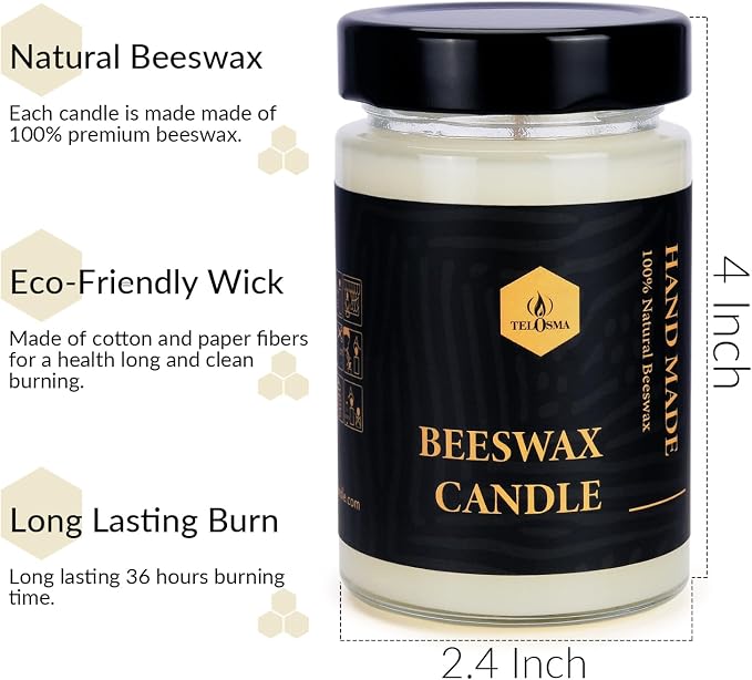 4 PCS Beeswax Jar Candles Emergency Candles Natural Beeswax Candles Unscented 1 Day Candle, Organic, Smokeless - Off White