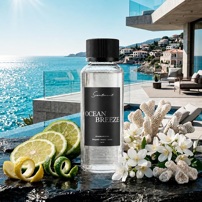 Scentiment Ocean Breeze Diffuser Oil - Premium Hotel Scent with Notes of Bergamot, Lemon, Jasmine with Marine & Amber Home Scent, Hotel Fragrance Oil Diffuser Refill - 4.06 fl oz (120 mL)
