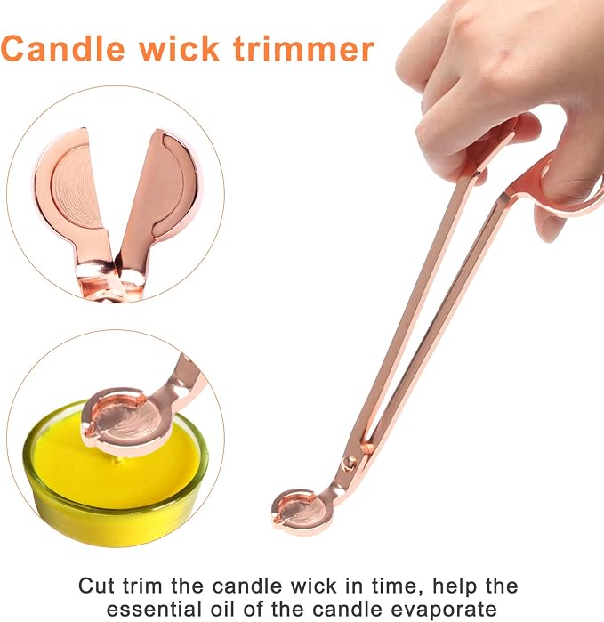 Luxiv 3 in 1 Candle Snuffer Set, 3P Candle Accessory Set with Candle Wick Trimmer, Candle Snuffer and Candles Wick Dipper Candle Cutter Kit for Candle Lovers with Gift Package (Rose Gold)