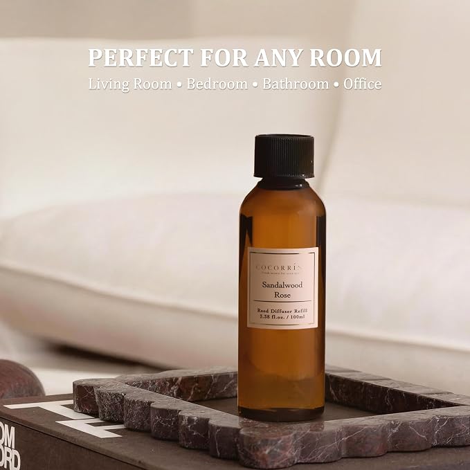 COCORRÍNA Reed Diffuser Refill Set, 10.2oz Scented Oil Refill 3 Pack, Sandalwood Rose, Cherry Blossom, Wild Mint & Eucalyptus, Long Lasting Oil Diffuser Refill with18 Sticks for Bathroom & Bedroom