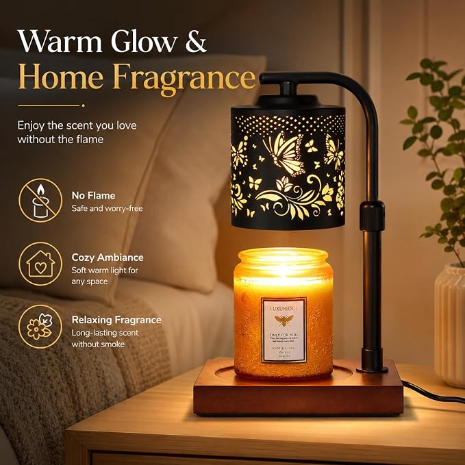 mocosa Candle Warmer Lamp with Adjustable Height Dimmable for New Home Decor Electric Candle Warmer for Jar Candles Birthday Gifts for Women Mom(05-Butterfly)