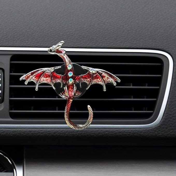 ORIESSE Dargon Air Vent Clips Car Air Freshener 2pcs Bling Red Dragon Car Accessories Enamel Fire Dragon Wyvern Vent Clips Refillable Essential Oil Outlet Diffuser Gothic Decor