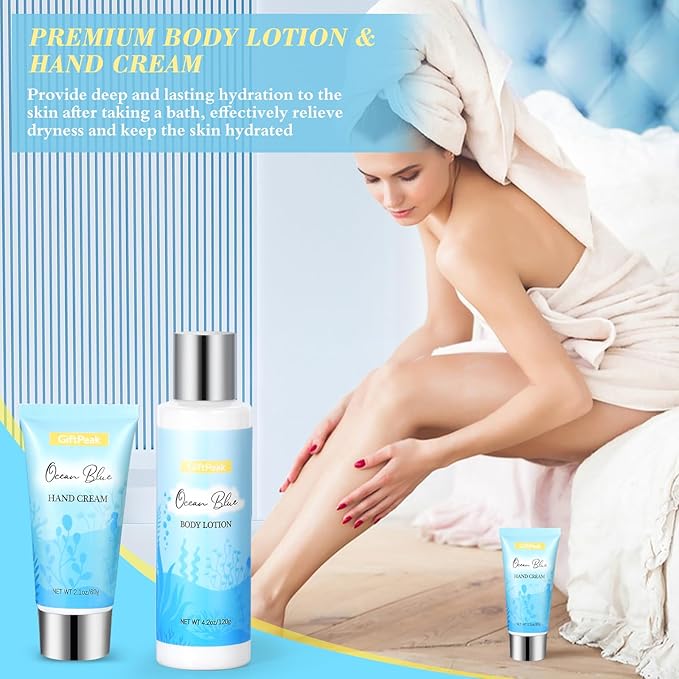 Birthday Gifts for Women, Ocean Scented Relaxing Spa Gift Baskets for Women Mom Her Wife Sister Friends Coworker Employee, Self Care Bath and Body Gift Set for Mothers Day Birthday Inspirational Gift