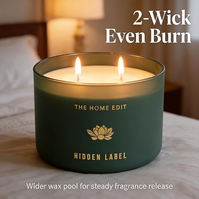 Hidden Label Marine & Flower Soy Candle, 10oz 2-Wick, 45H Coastal Fresh | Ocean Floral Aromatherapy | Non-Toxic Vegan Phthalate-Free | Even Melt No Tunneling | Modern Green Reusable Gift Jar