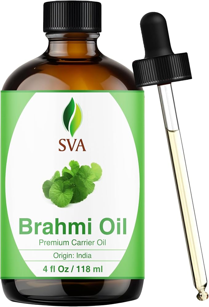 SVA Brahmi Oil - 4 Fl Oz – 100% Natural Cold Pressed Brahmi Oil - for Face, Skin Care, Hair Care, Scalp Massage & Body Massage – Carrier Oil with Dropper