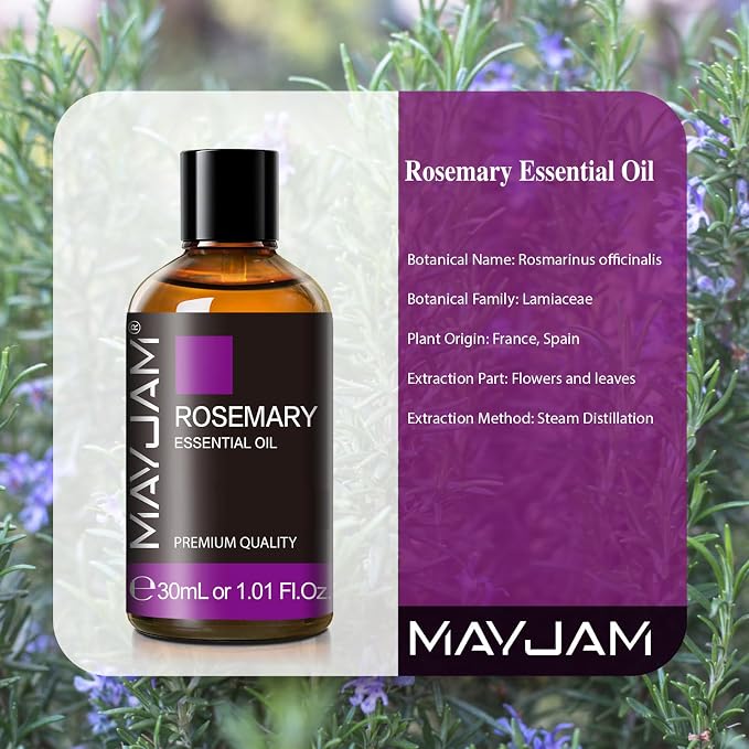 Rosemary Essential Oil 30ML/1.01FL.OZ, MAYJAM Premium Rosemary Oil Essential Oils with Glass Dropper, Great for Aromatherapy Diffuser and Candle Making