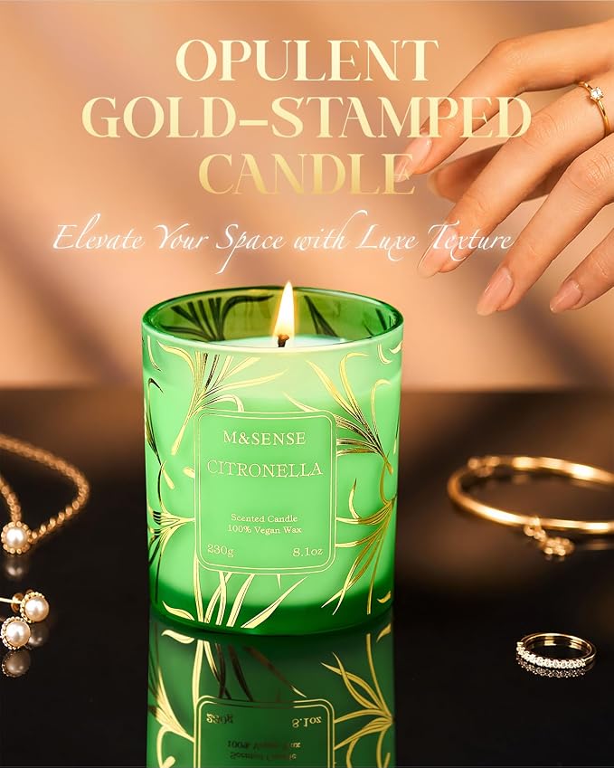 M&SENSE Citronella Soy Candle, 8.1oz 42H Non Toxic Slow Burning, Natural Refresh, Summer Scented Candles Housewarming Gifts