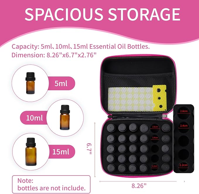 Essential Oil Storage Holder Organizer Carrying Case - 30 Bottles | Hard Shell Essential Oils Box Holds 5ml 10ml 15ml Bottle Travel Bag with Labels & Foam Insert for doTERRA & Young Living