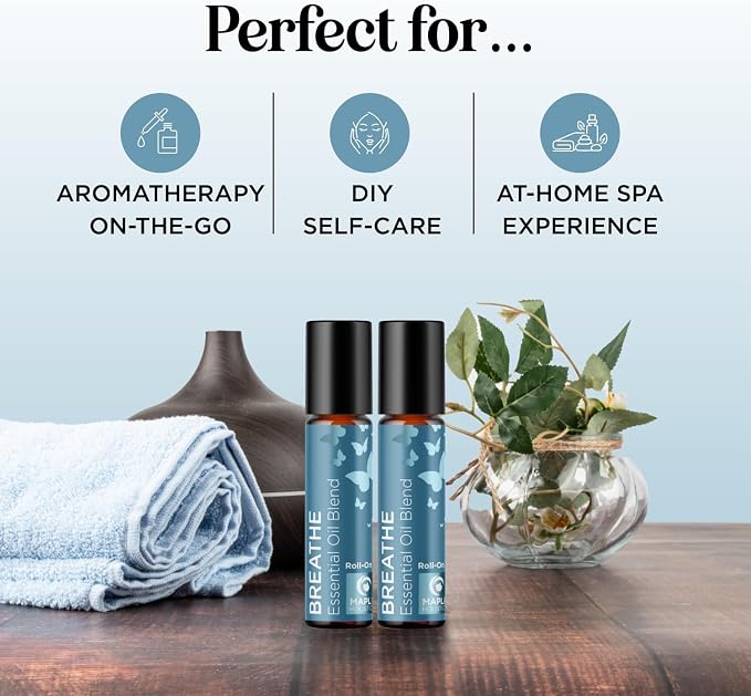 Breathe Essential Oil Roll On - Aromatherapy Essential Oil Roller with Invigorating Essential Oils - Refreshing Essential Oil Blend with Eucalyptus Peppermint Spearmint & Tea Tree Oils (2 Pack)