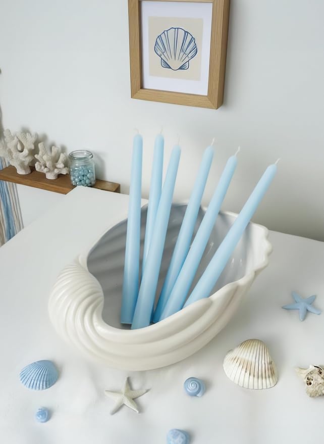 10" Classic Taper Candles, Sky Blue, 4-Pack, 7-8 Hours Long Burning, Unscented Tall Candlesticks