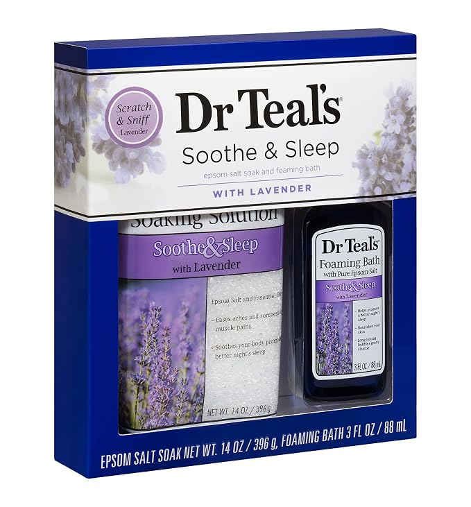 Dr Teal's Epsom Salt & Foaming Bath Oil Sampler Gift Set 2022 - Give The Gift of Relaxation & Peaceful Slumber! - 14 oz Bag of Bath Salts & 3 oz Bottle of Foaming Bath Oil