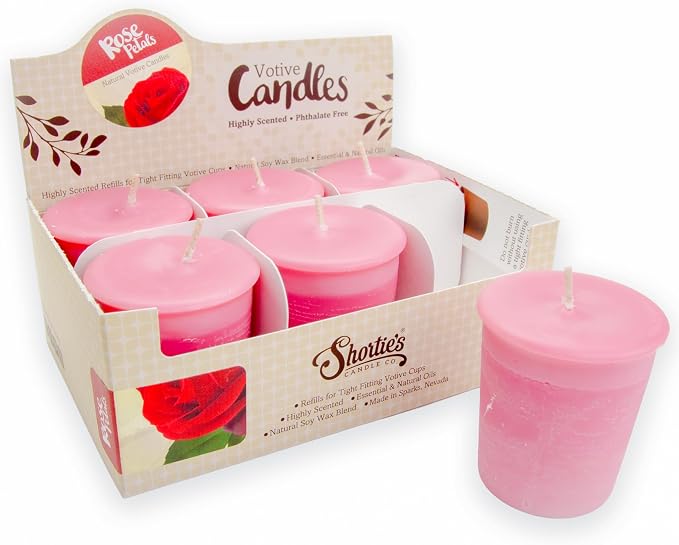 Rose Petals Soy Votive Candles - Scented with Natural Fragrance Oils - 6 Pink Natural Votive Candle Refills - Flower & Floral Collection