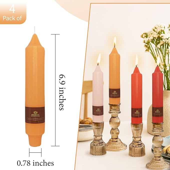4 PCS Gradient Orange Taper Candlesticks 7 inch Unscented Tapered Candles Sticks for Home Holiday Wedding Party Decoration