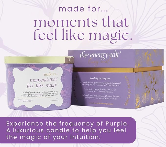 Purple Crystal Candle for Women – 12oz Large Luxury Soy Wax with Crackling Wood Wick, Slow Burn Meditation with Healing Crystals, Birthday or Mother’s Day Gift